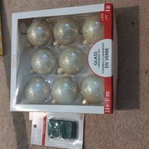 Cream white glass ornaments and ornament hooks brand new retails for 12